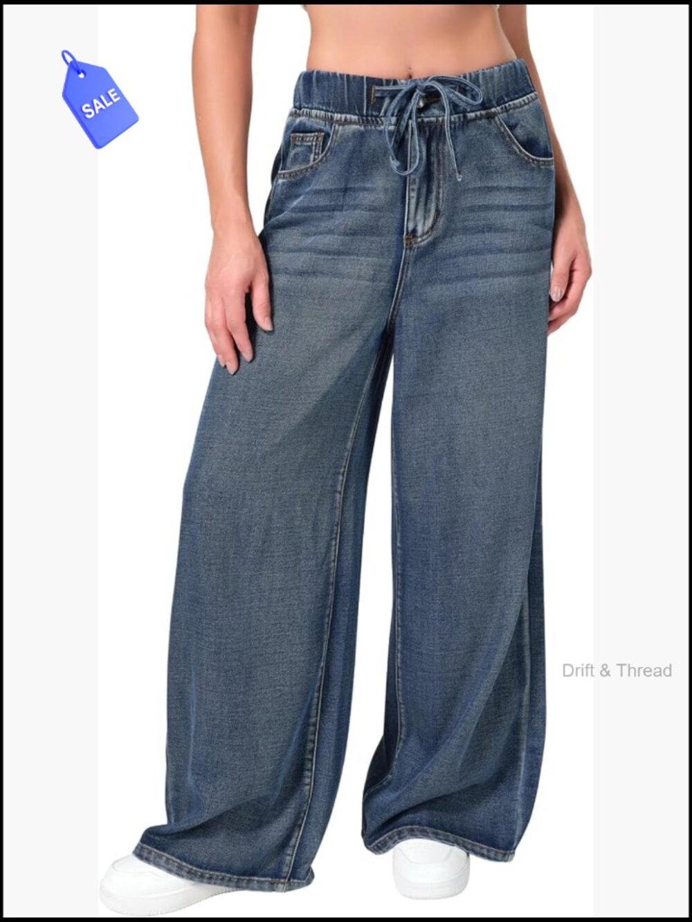 Wide Leg Drawstring Lounge Jeans High Rise Palazzo